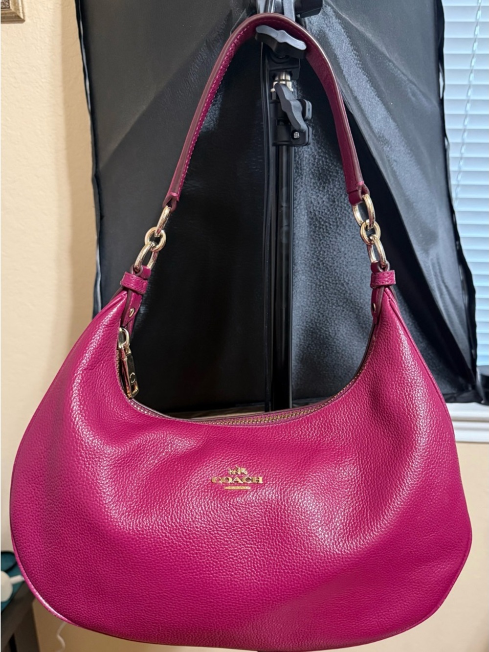 Coach Pebbled Leather East West Raspberry Hobo